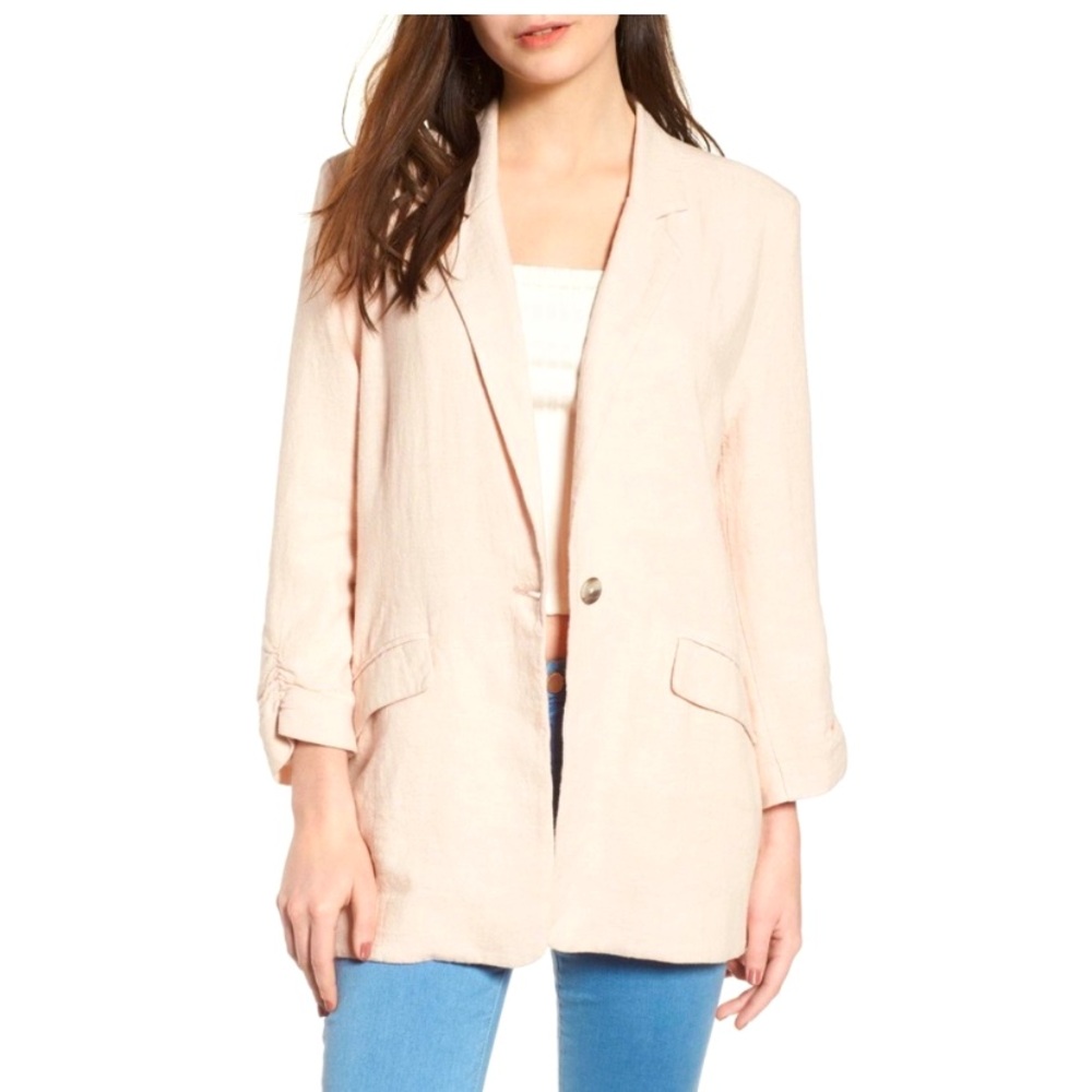 BP. Cinch Sleeve Blazer Linen-Blend Oversized- Small